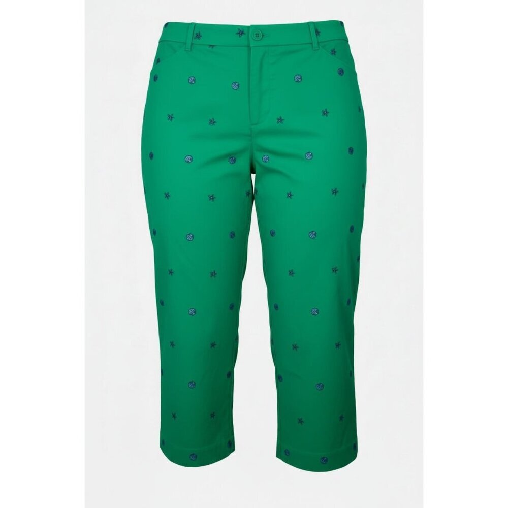 Talbots Woman Plus Size 22W Green Embroidered Straight Leg Cropped Pants